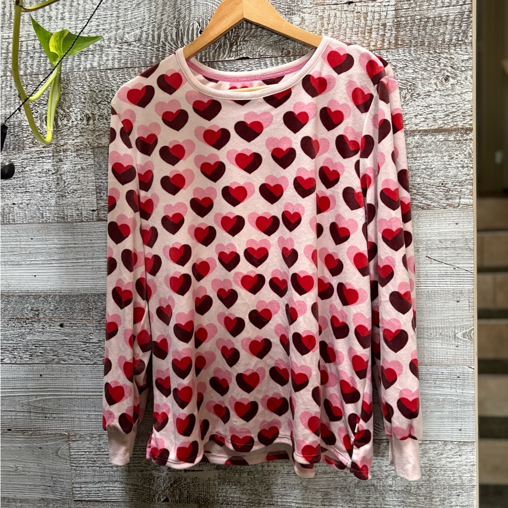 🏷 Kate Spade | Long-Sleeved Soft Pajama Pullover Top - XL, Red/Pink Hearts